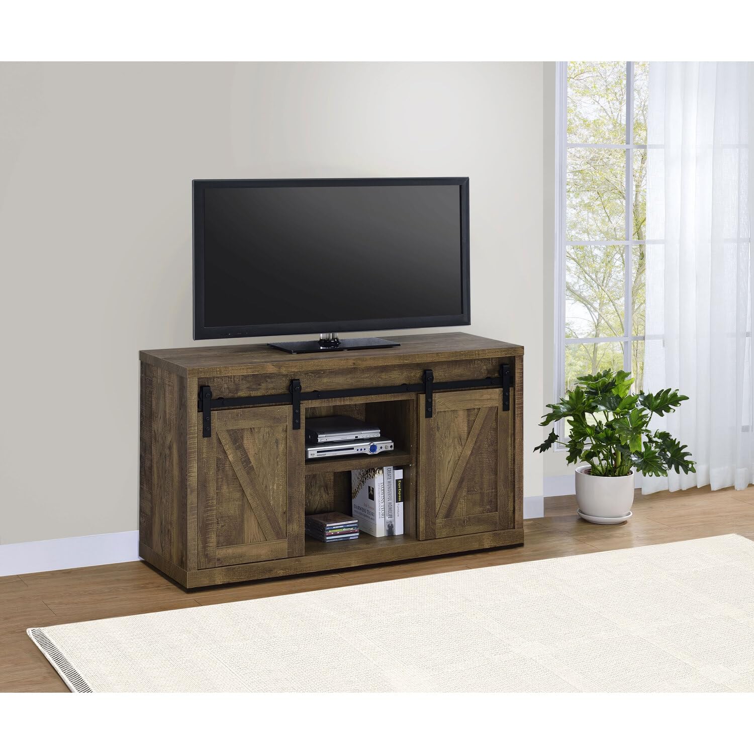 Coaster Furniture 48-inch 3-Shelf Sliding Doors Rustic Oak TV Console 723271