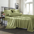 Treely Satin King Bed Sheets 6 Piece,Hotel Luxury Silky King Sheet Set With Deep Pocket,Fitted Sheet - Olive Green King Sheets,1