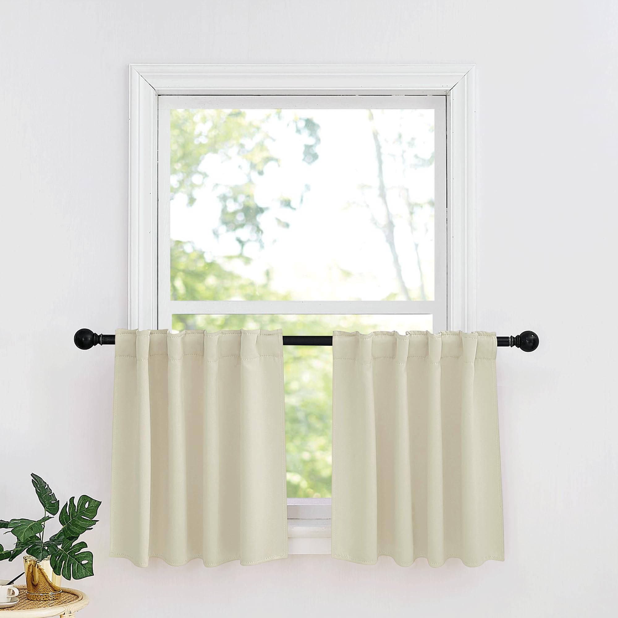 Ryb Home Kitchen Window Curtains - Blackout Privacy Half Window Curtains For Bedroom Bathroom Dining Living Room Cafe Office Short Tiers Curtains, W 34 X L 36 Inches, 2 Panels, Beige