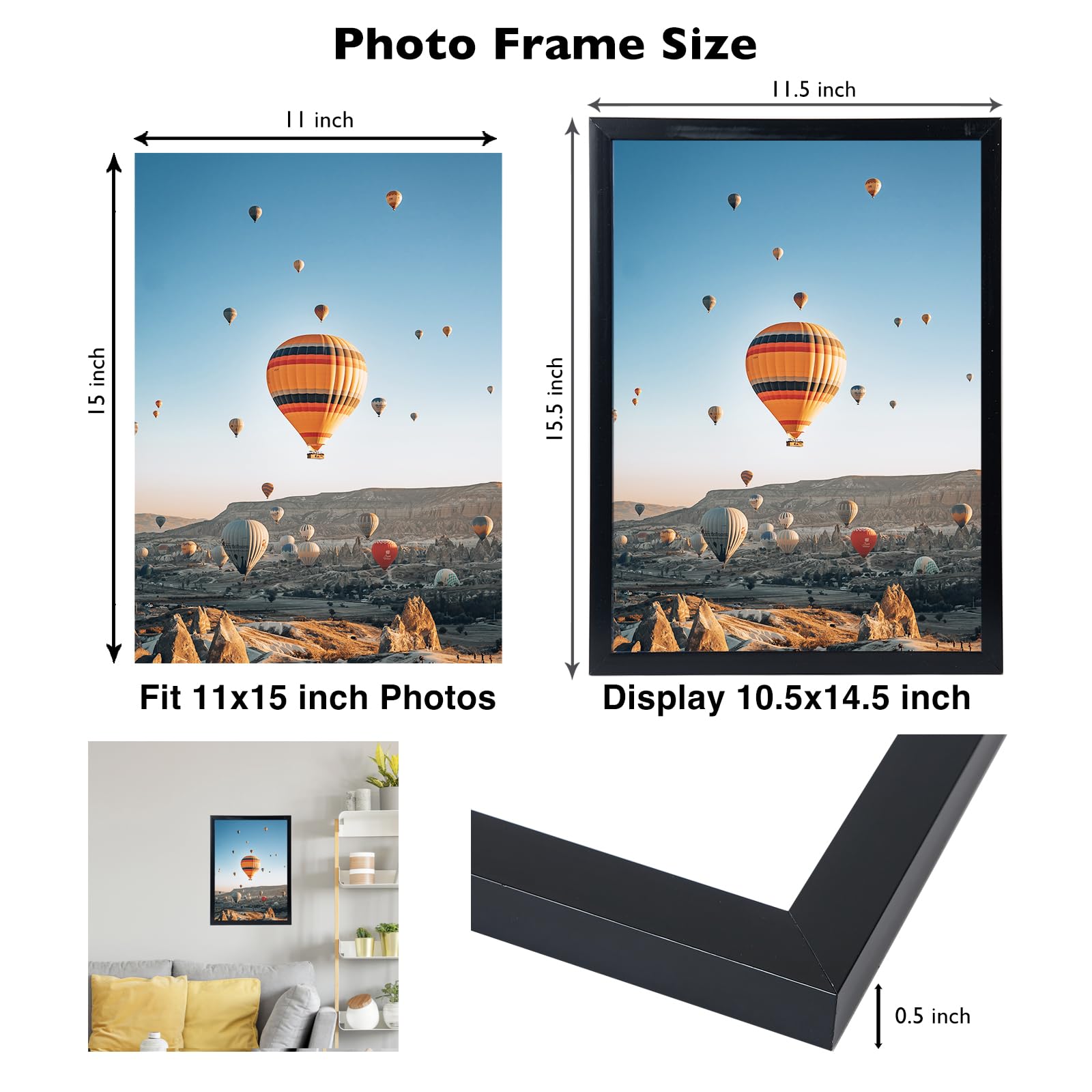 Jcjmy 11X15 Black Picture Frame Set Of 6, Horizontal And Vertical Formats For Wall Hanging, 11 X 15 Wall Gallery Poster Photo Fr