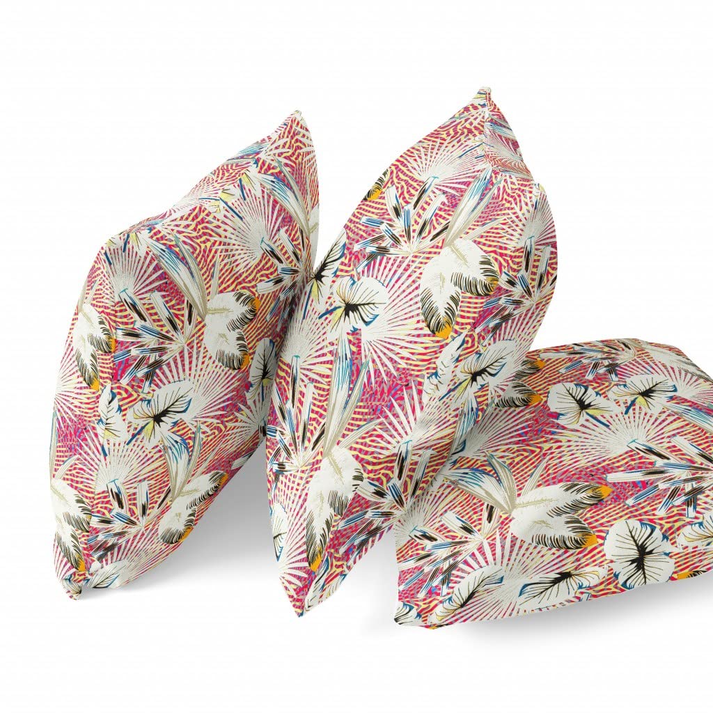 HomeRoots Gold Blue Pink 20â€ White Red Tropical Zippered Suede Throw Pillow