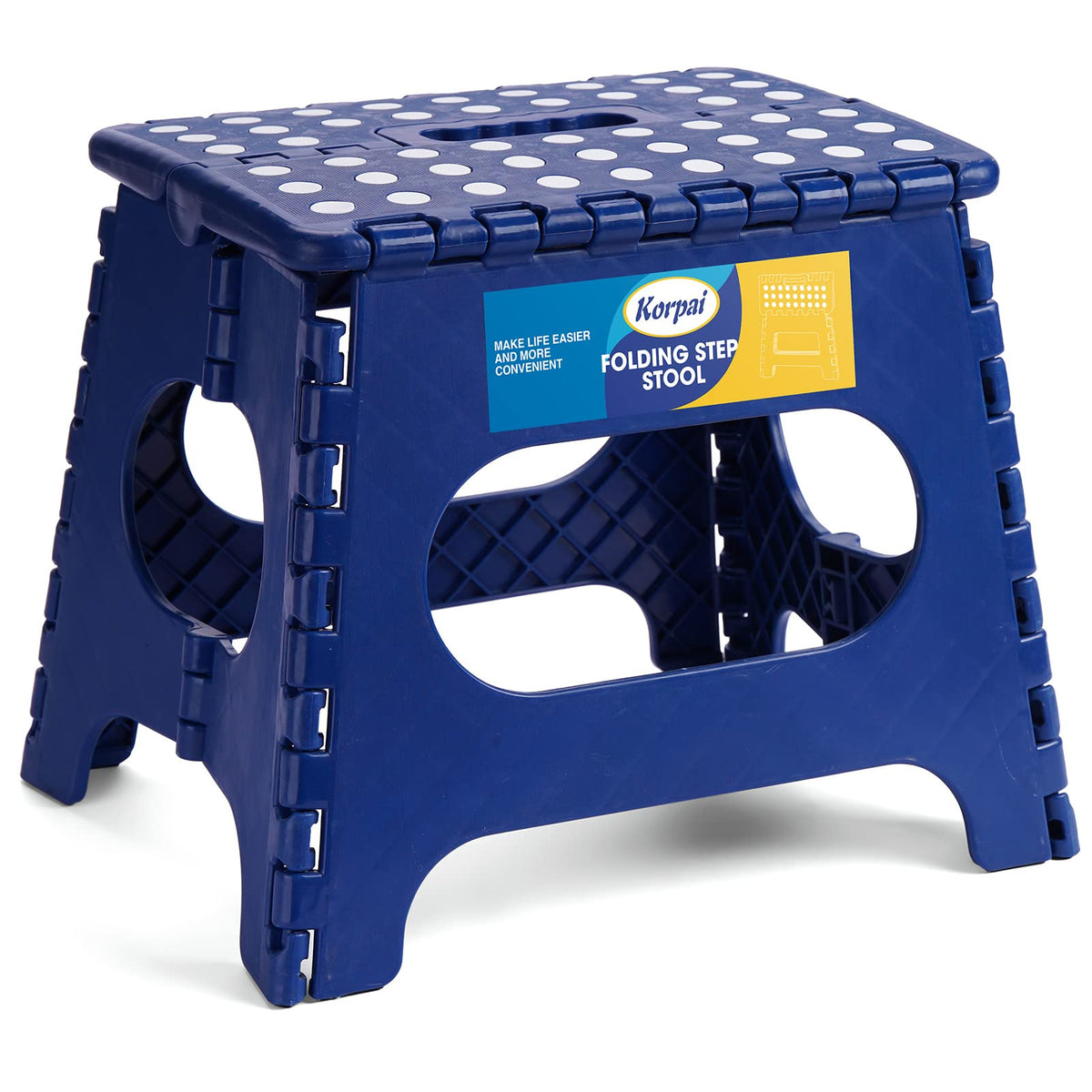 Korpai 11' Folding Step Stool For Adults And Kids Holds Up To 300 Lbs,Non-Slip Folding Stools With Portable Handle, Compact Plastic Foldable Step Stool For Bathroom,Bedroom, Kitchen Royal Blue,1Pc