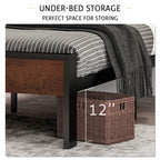 SHA CERLIN AK-JHH005 14 Inch Metal Platform Bed Frame with Wooden Headboard/Footboard Mahogany Queen
