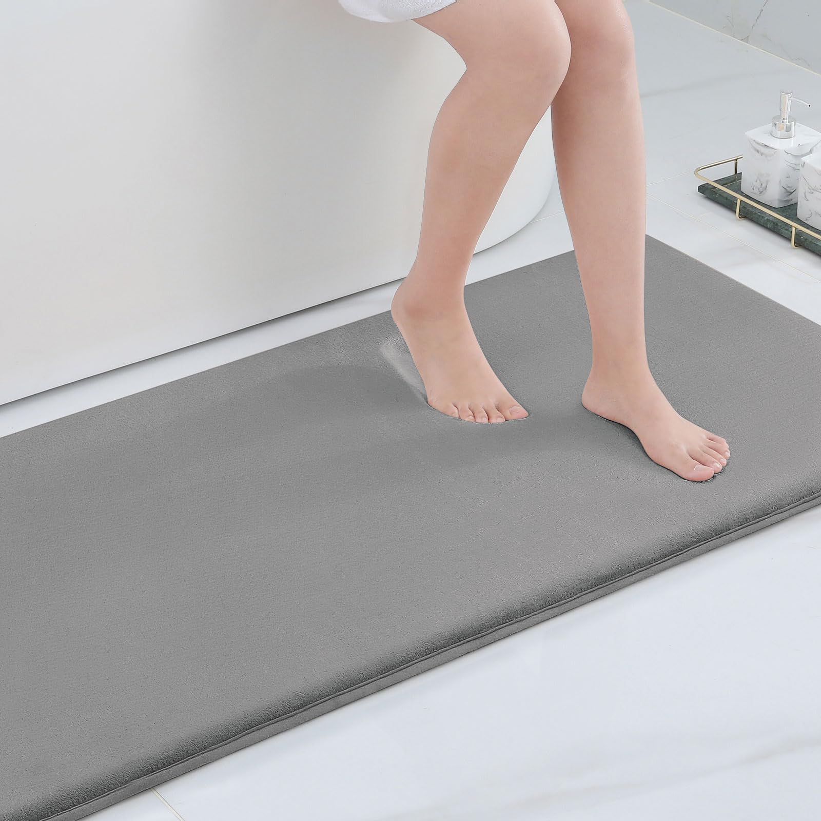Smiry Memory Foam Bath Mat 47 x 24, Extra Soft Absorbent Bathroom Rugs Non Slip Bath Rug Runner for Shower Bathroom Floors, Grey