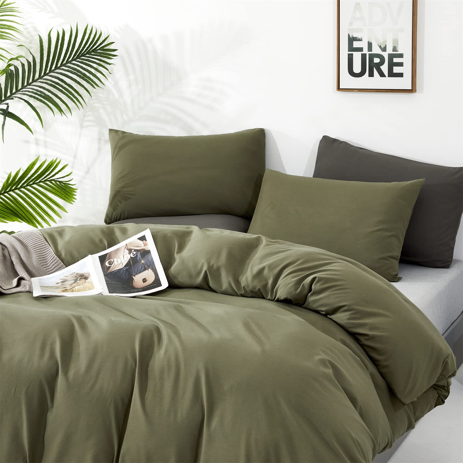 Clothknow Olive Green Comforter Set California King 3Pcs Dark Green Bedding Comforter Sets Light Green Comforter Green Comforter Sets Cal King