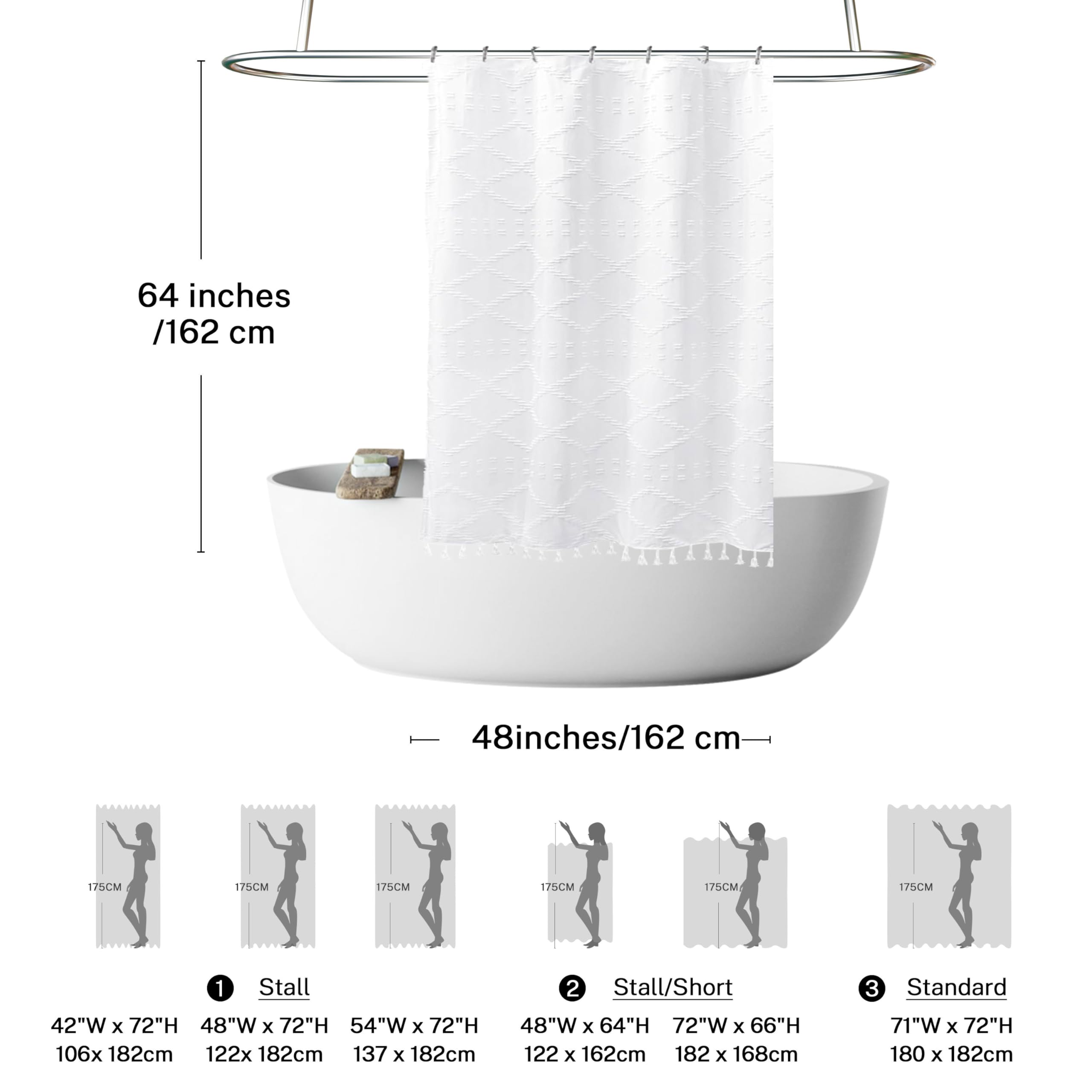 Stall Boho White Woven Fabric Rv Shower Curtain With Tassels 48 X 64 Modern Farmhouse Minimalist Tufted Chevron Striped Shabby C