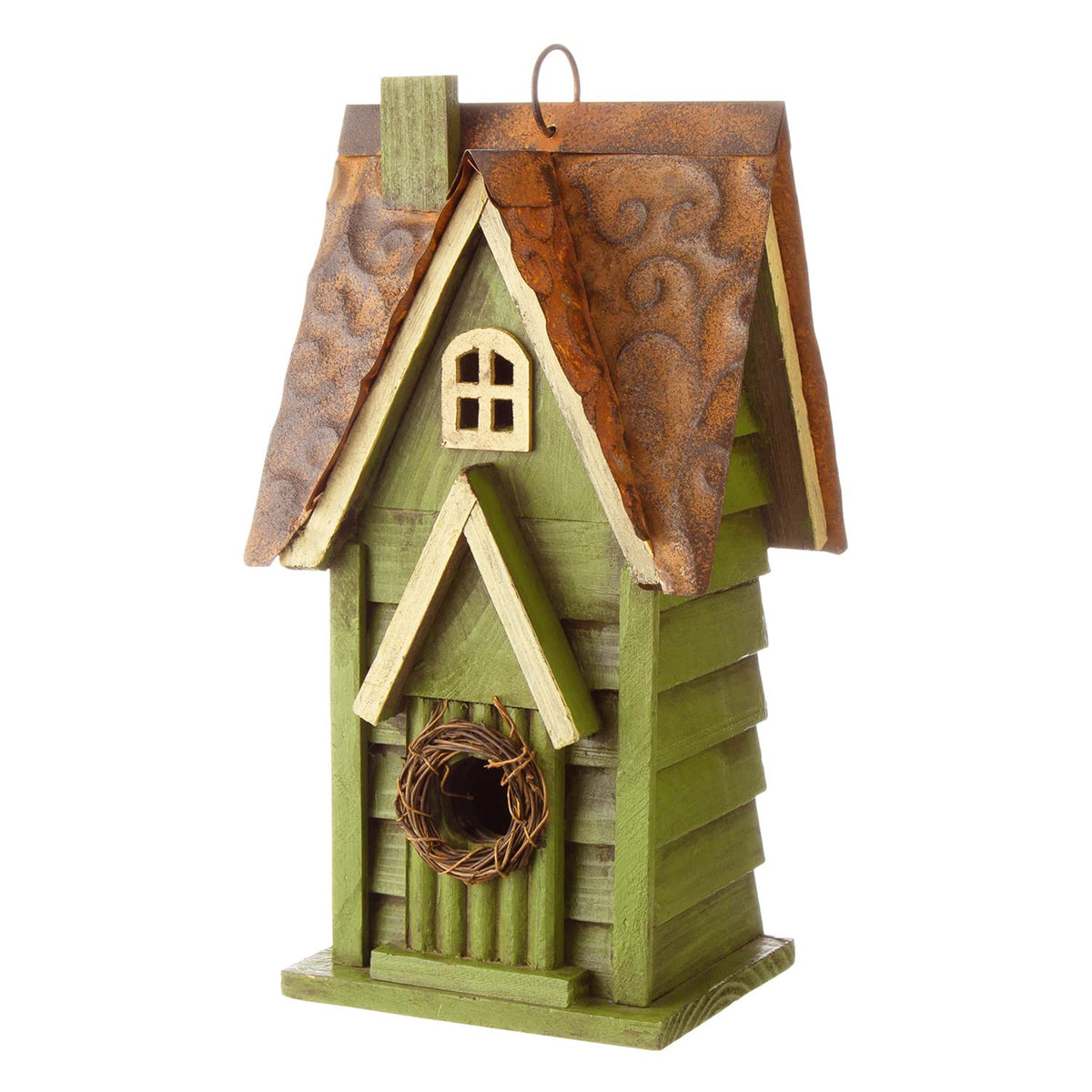 Glitzhome 12' H Green Hanging Distressed Solid Wood Garden Bird House Decoratvie Birdhouse