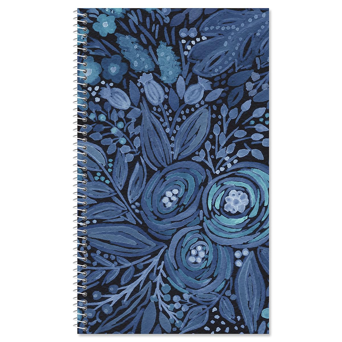 Navy Blossoms Password And Pin Keeper - 94 Pages; 5 Inch X 8-1/2 Inch, Softcover Spiral-Bound Website Login Organizer
