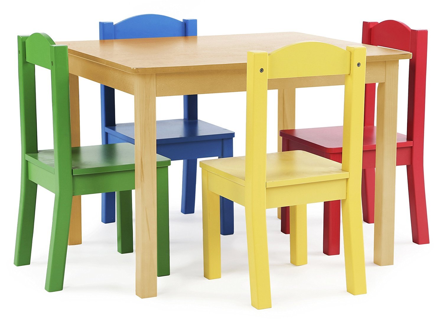Humble Crew Kids Wooden Table and 4 Chairs Set, Natural/Primary - Kids Table and Chair Set for Toddlers and Children for Arts, C