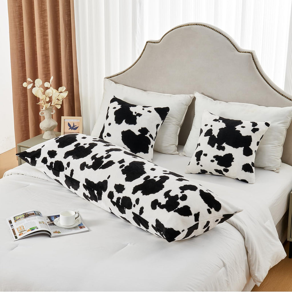 Sochow Body Pillow Cover 21X54 Inches, Super Soft And Cozy Cow Print Fleece Long Body Pillowcase With Zipper Closure,1 Pack, Bla