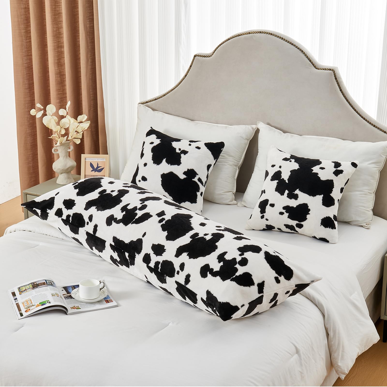 Sochow Body Pillow Cover 21X54 Inches, Super Soft And Cozy Cow Print Fleece Long Body Pillowcase With Zipper Closure,1 Pack, Bla