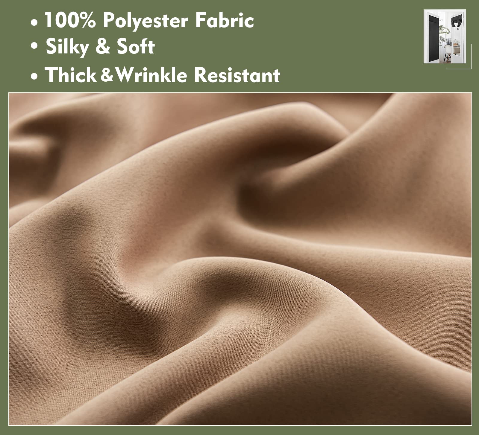 Pi Blackout Small Door Curtain,Privacy Thermal Insulated Door Window Curtain For Small Window/Small Front Door/Office 1 Panel (W26Xl20,Cappuccino)