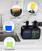 Kitchen Hand Soap And Dish Soap Dispenser Set, Dual Soap Dispenser With Sponge Caddy And Brush Holder 4-In-1 Organizer For Kitch