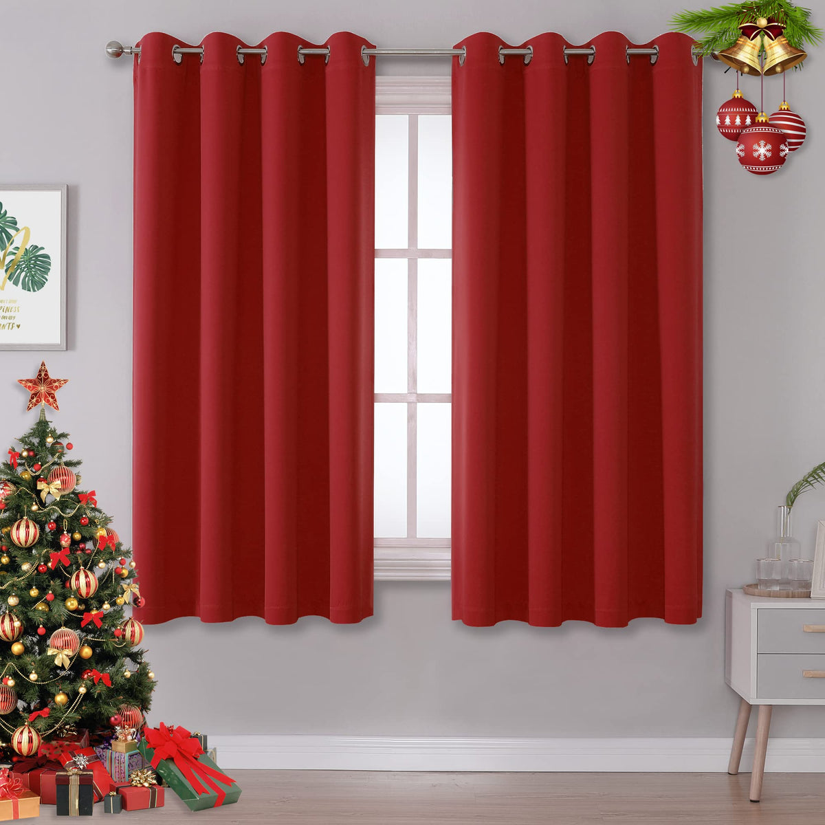 Dualife Red Blackout Curtains 45 Inches Long Short Kitchen Curtains With Grommet Room Darkening Thermal Insulated Window Drapes