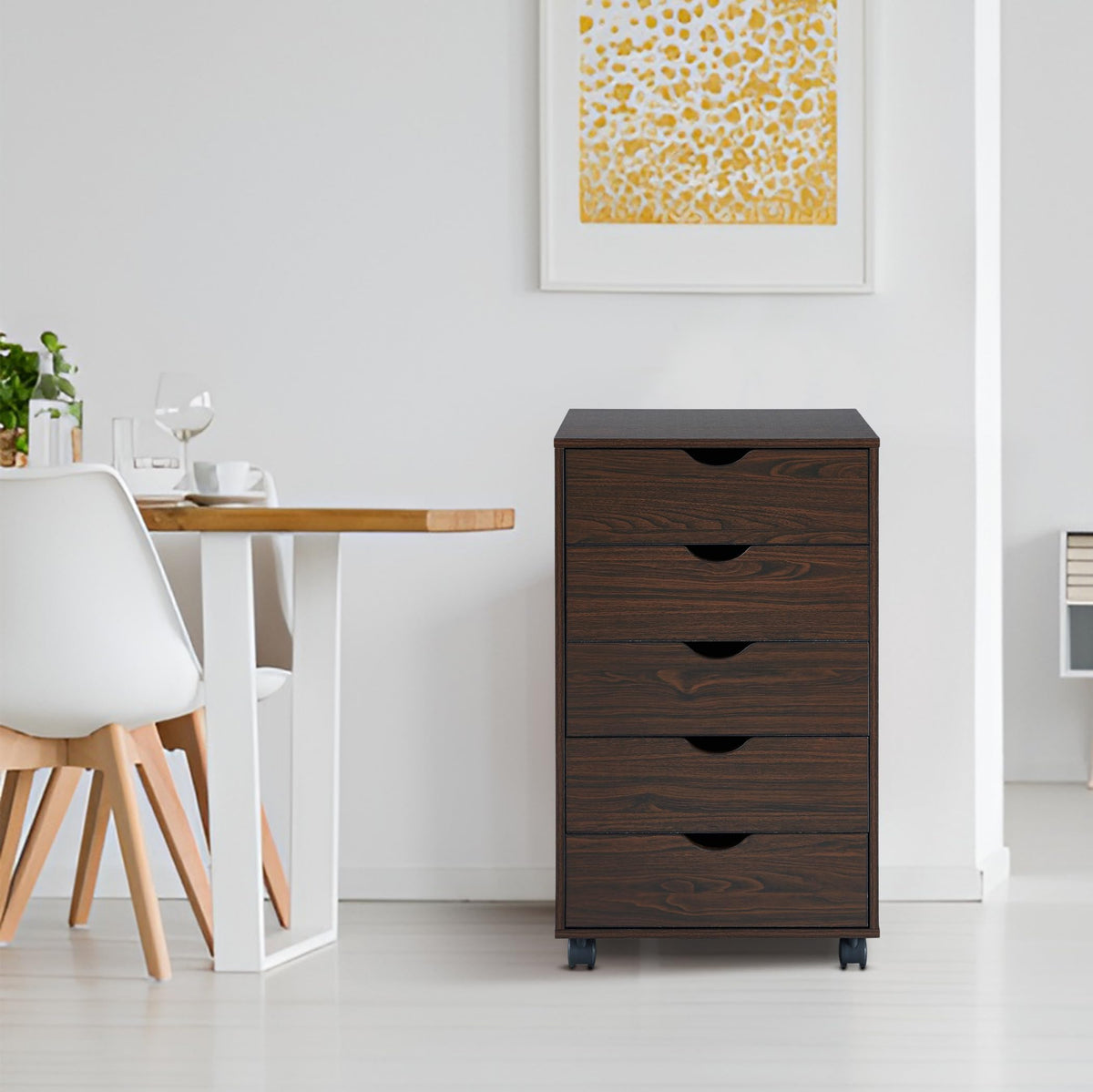 Naomi Home 5 Drawer Dresser For Bedroom, Stylish Tall Dressers With Wheels, Storage Shelves, Small Dresser For Closet, Makeup Dresser With 180 Lbs Capacity - Espresso