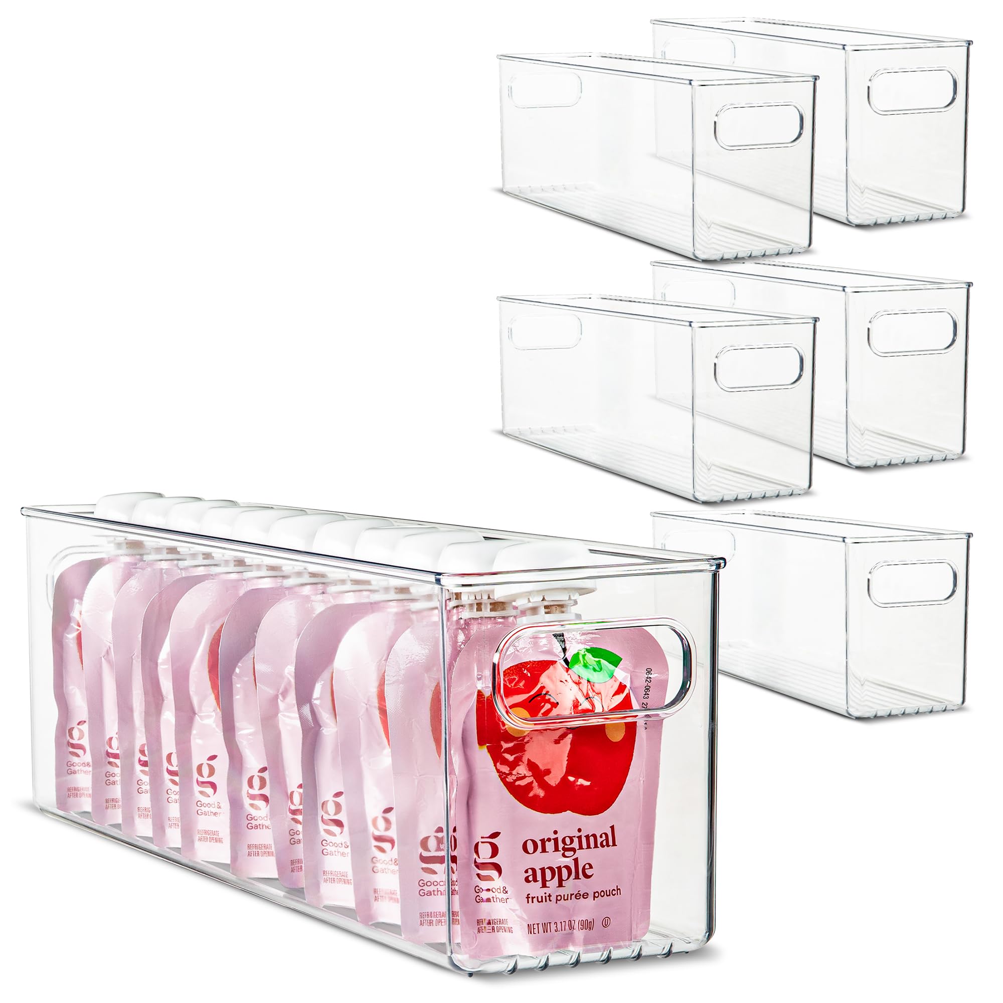 Plastic Food Storage 6 Pack Clear Container Bin With Handles For Organizing Kitchen, Pantry, Refrigerator, Freezer, Pantry, Cabi