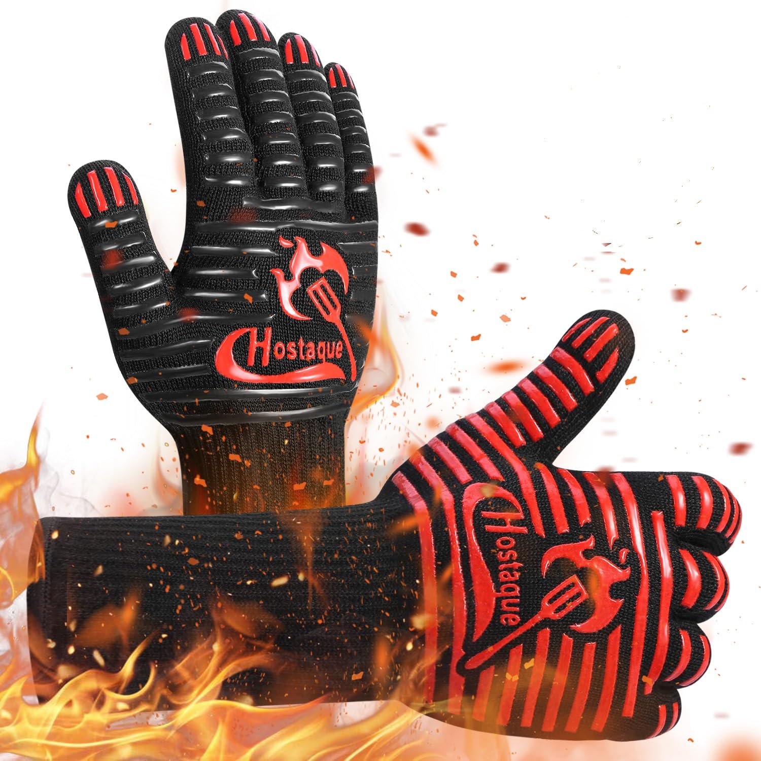 Grilling Gloves 1472? Extreme Heat Resistant, 14 Inch Grill Bbq Gloves For Men, Silicone Non-Slip Kitchen Oven Mitts, Hot Cookin