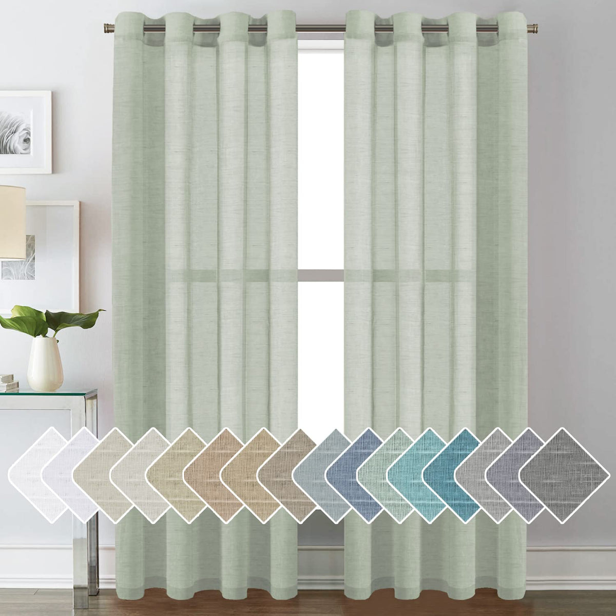 H.Versailtex Linen Curtains Natural Linen Blended Curtain Panels For Living Room/Light Reducing Linen Semi Sheer Curtains 84 Inc