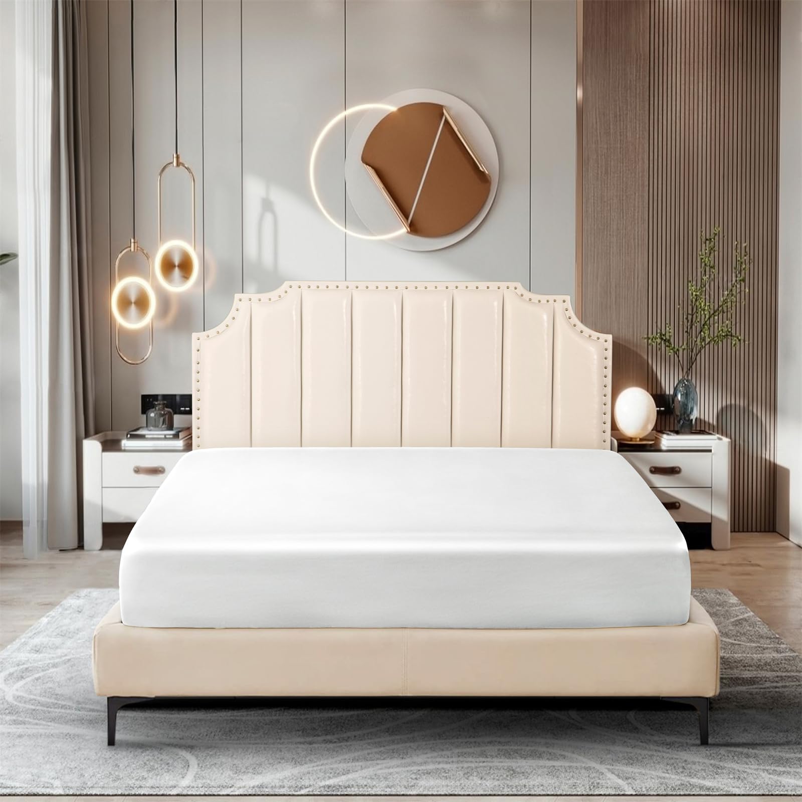 Ersmak Silk Satin Fitted Sheet, Soft Deep Pocket Bottom Luxury Queen Fitted Sheet, Wrinkle Free, Breathable, Fade Resistant - Iv