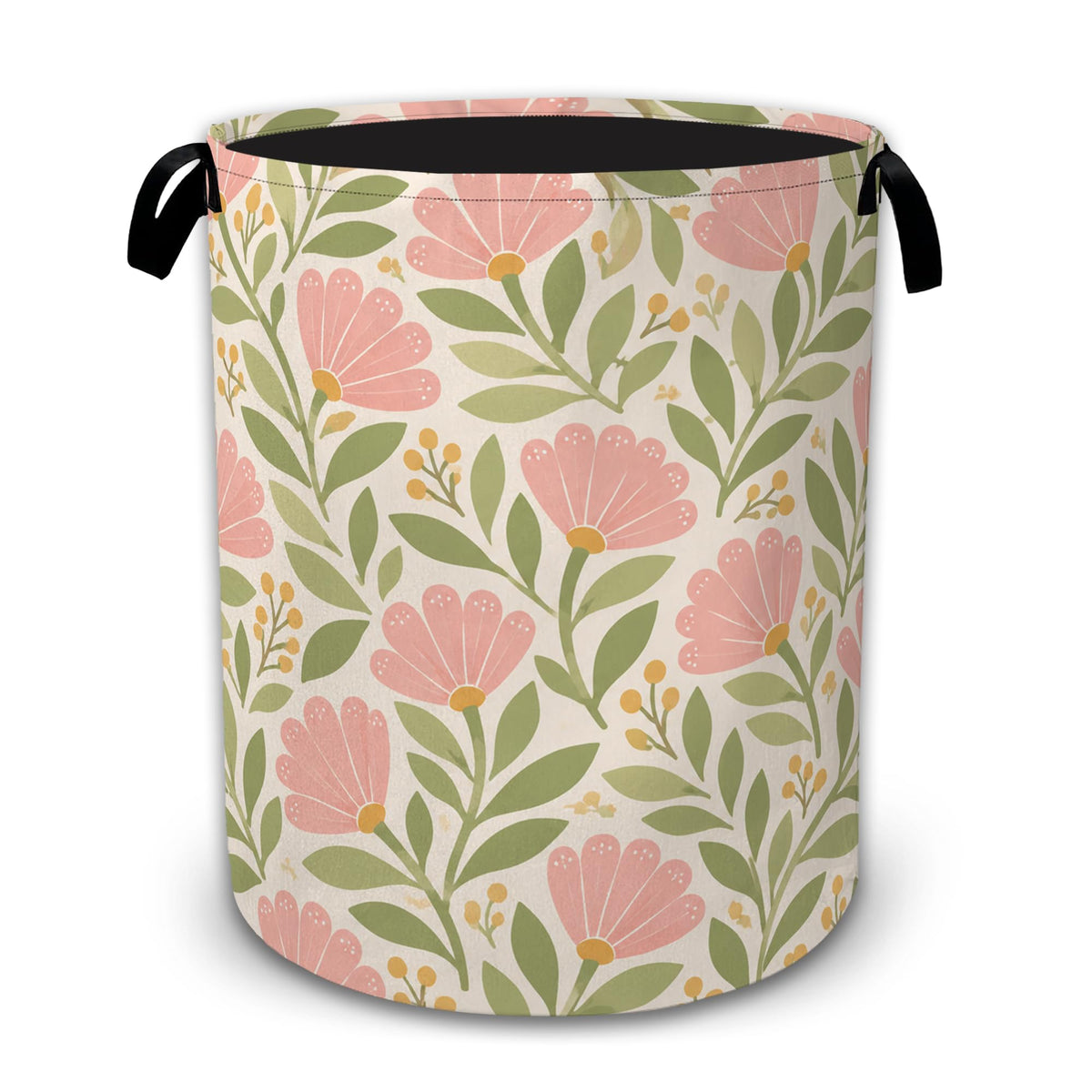 Pink Retro Floral Large Laundry Hamper, Collapsible Oxford Clothes Basket with Handles, Freestanding Dirty Clothes Organizer for