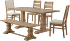 Crosley Furniture Joanna 6-Piece Modern Farmhouse Dining Table Set for 7 with a Wood Bench and 4 Chairs, Rustic Brown/Creme