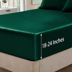 Homiest 4Pcs Extra Deep Pocket Satin Sheets Queen Size Bed Set, 18-24 Inch Deep Pocket Bed Sheets Blackish Green Satin Sheet Set, Silky Satin Bedding Set Soft Fitted Sheet Set Fits Ultra Deep Mattress