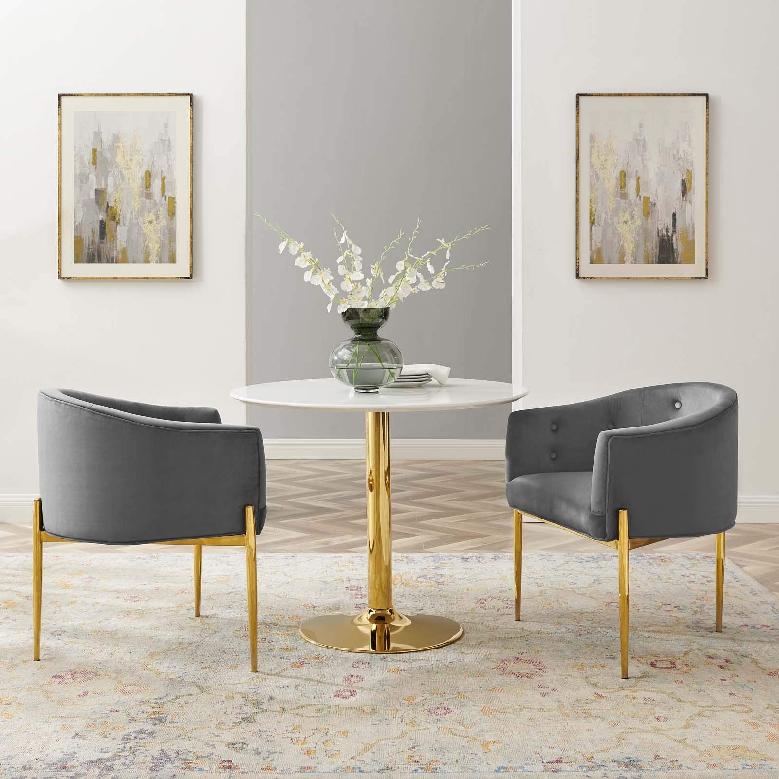 Modway Savour Tufted Performance Velvet Accent Chairs In Gray - Set Of 2