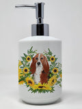 Caroline's Treasures CK2989SOAP Airedale Terrier in Sunflowers Ceramic Soap Dispenser Hand Soap Dispenser Pump Bottles for Bathr