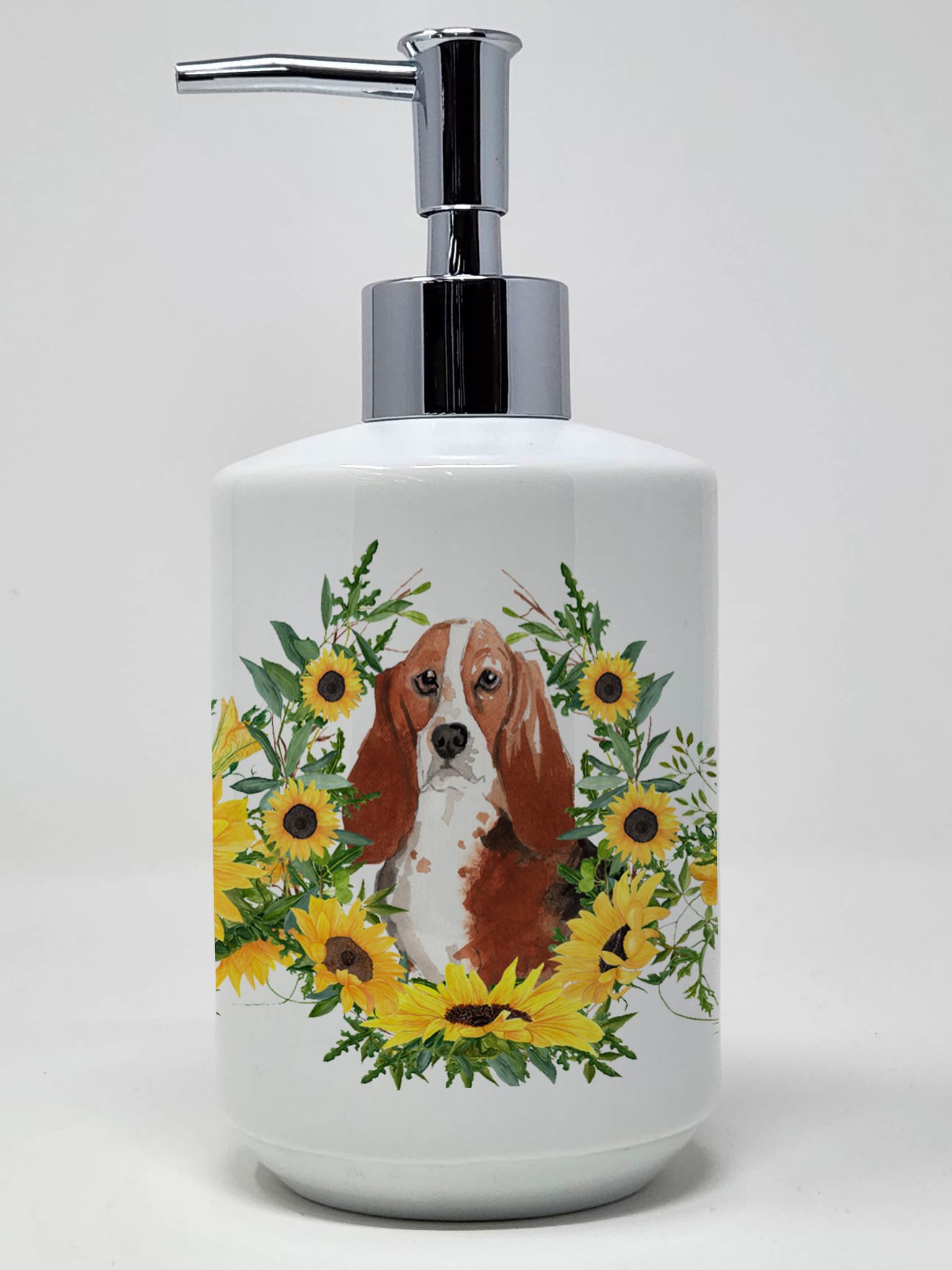 Caroline's Treasures CK2989SOAP Airedale Terrier in Sunflowers Ceramic Soap Dispenser Hand Soap Dispenser Pump Bottles for Bathr