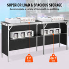 VEVOR Extra Long Folding Portable Bar Tradeshow Podium Table for Indoor, Outdoor, Party, Picnic, Exhibition, Includes Carrying Case, Storage Shelf and Black Skirt, 77.95" x 15.16" x 34.65"