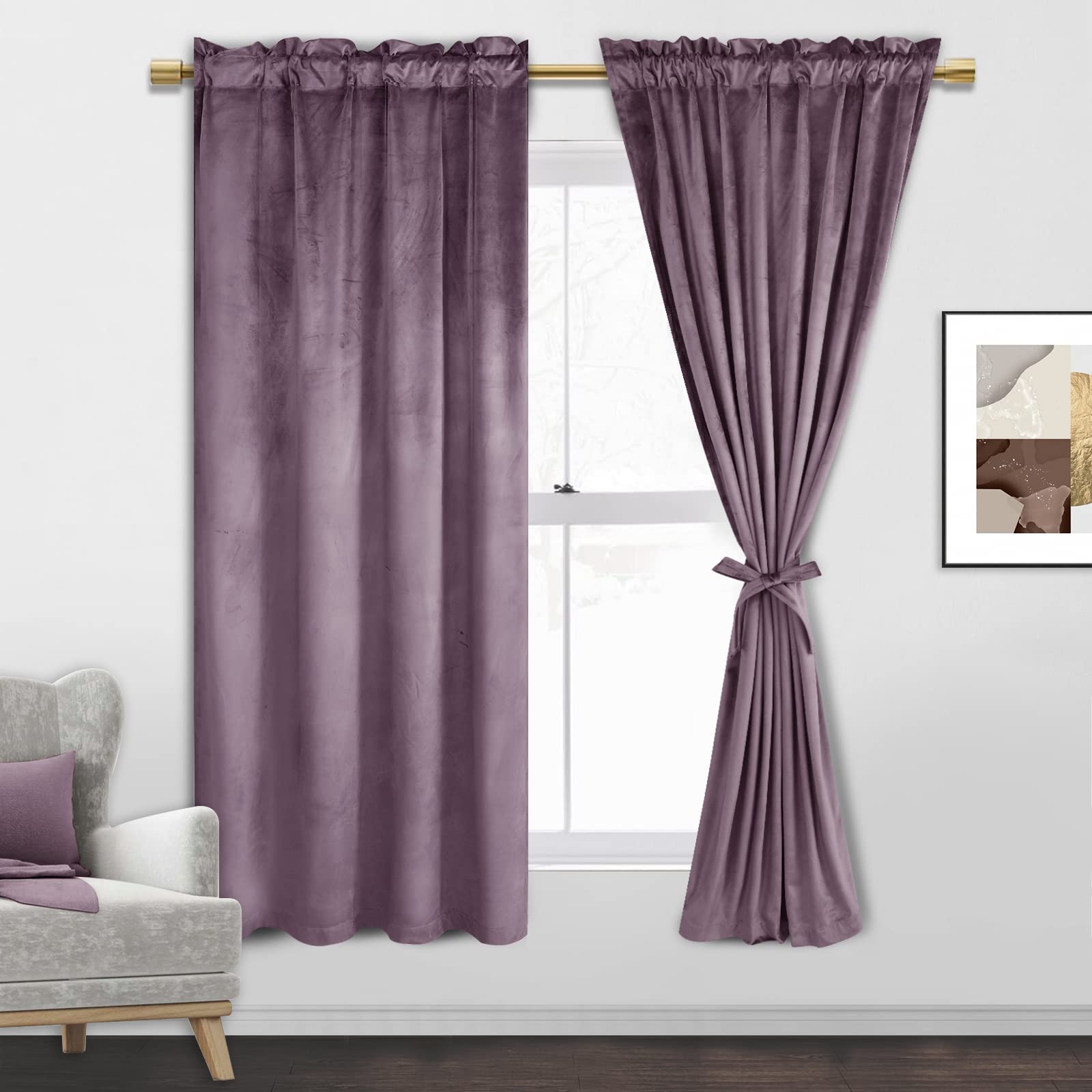 Jiuzhen Lavender Velvet Curtains For Bedroom - 63 Inches Thermal Insualted Room Darkening Rod Pocket Home Decoration Blackout Dr