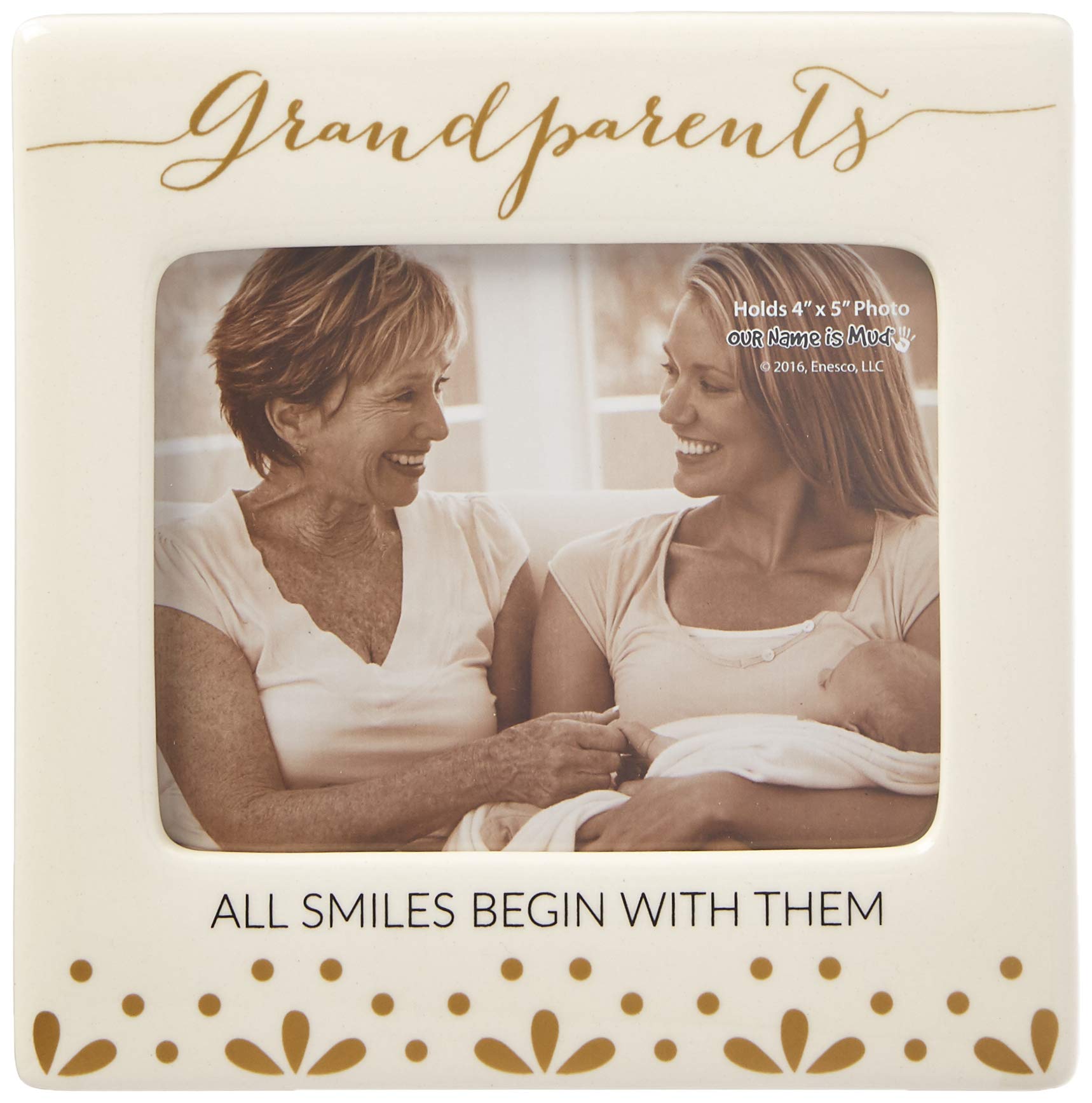 Enesco Our Name is Mud Grandparents Smile Ceramic, 4x5 Photo Frame, Multicolor