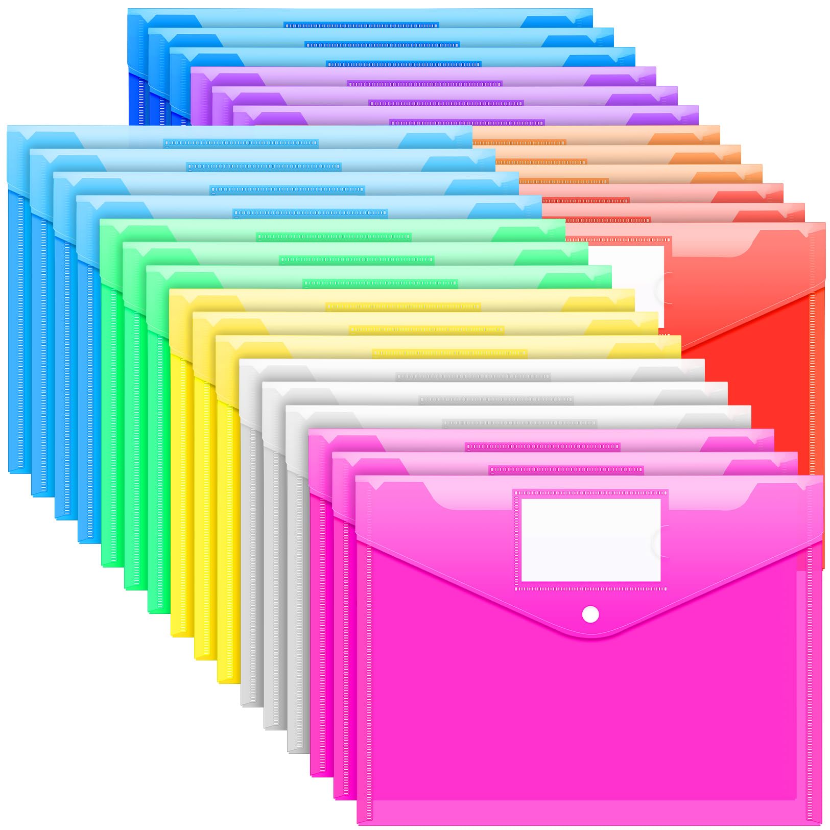 Sooez 28 Pack Folders Plastic Envelopes, Clear Plastic File Folder For Document, Letter A4 Size Poly File Envelopes With Label P