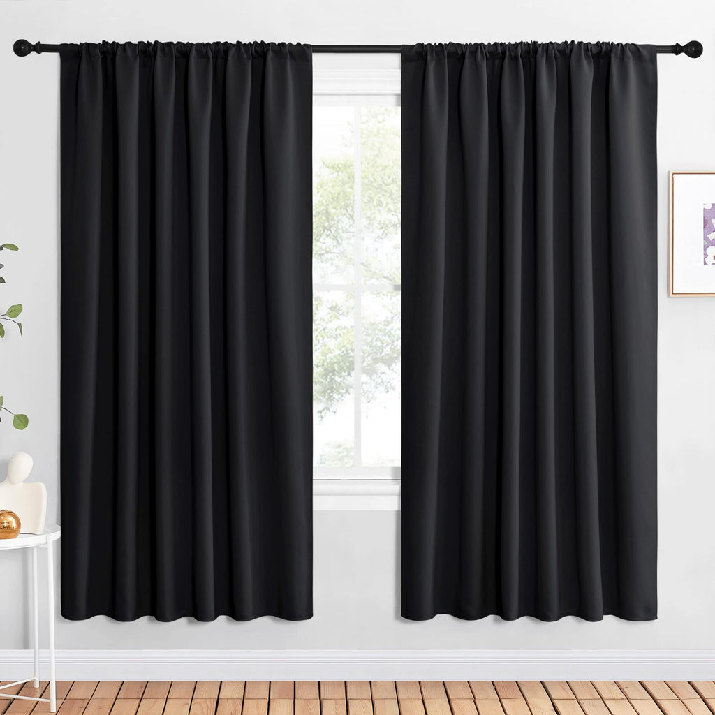 NICETOWN Halloween Black Blackout Curtain Blinds - Solid Thermal Insulated Window Treatment Blackout Drapes for Bedroom (2 Panel
