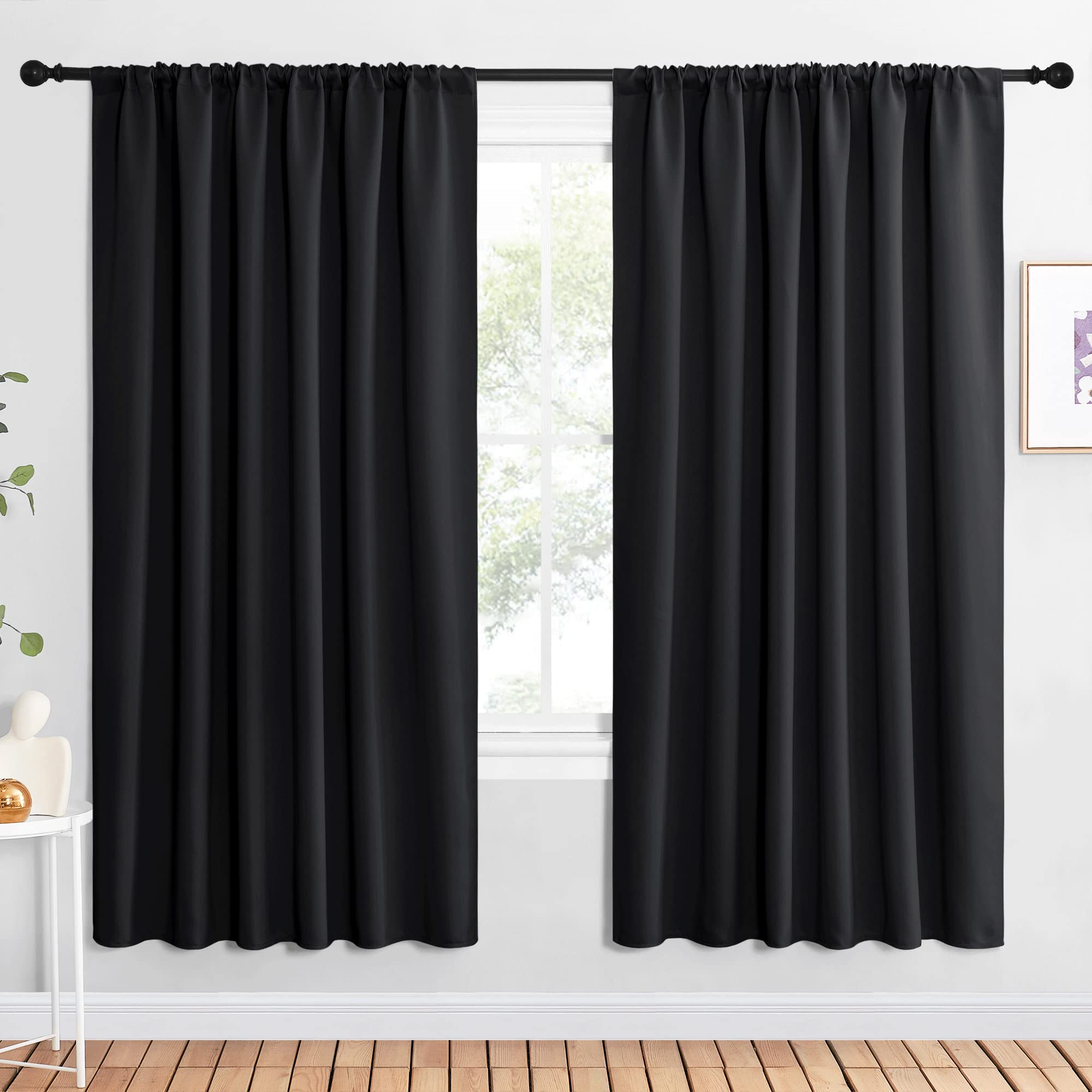 NICETOWN Halloween Black Blackout Curtain Blinds - Solid Thermal Insulated Window Treatment Blackout Drapes for Bedroom (2 Panel