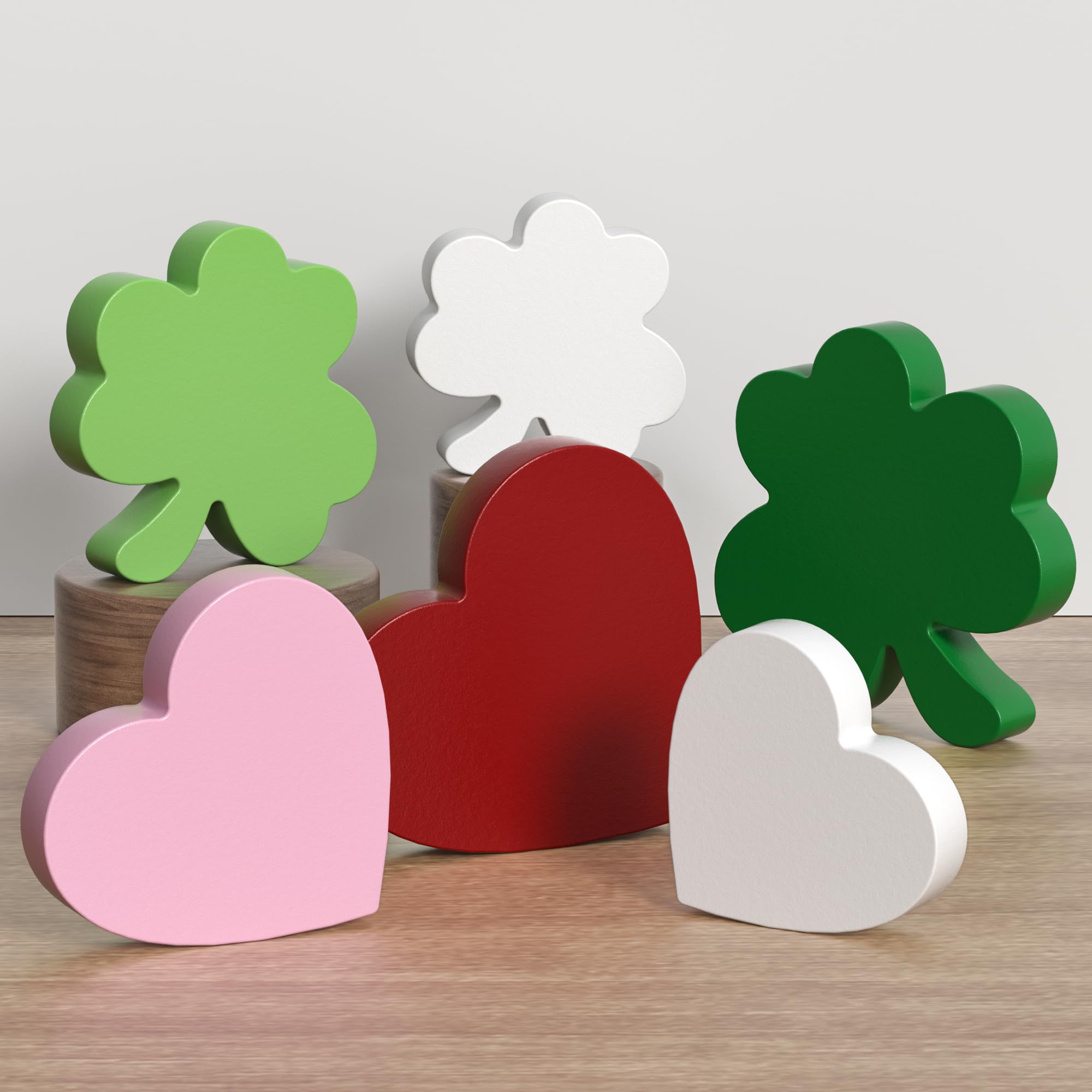 Valentines Day/St. Patricks Day Decorations Tiered Tray Decor, 6 Pcs Heart and Shamrock Wooden Signs Table Decor for Home Kitc