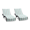 Arkwright Cabo Chaise Lounge Cover - Pack Of 2 - Striped Soft Cotton Cabana Towel With Pocket Holder For Beach Pool Outdoor Chair, 30 X 85 In., Grey/Mint