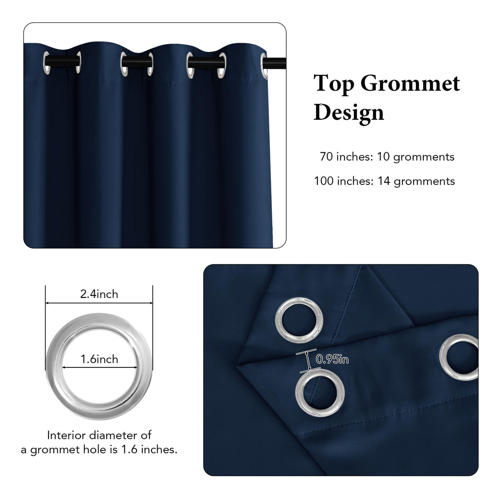 Ryb Home Blackout Curtains For Patio - Solid Grommet Curtains Large Window Panels Energy Efficiency Privacy Shades For Wall Divider Bedroom Living Room Garege Basement, W 100 X L 95, Navy Blue