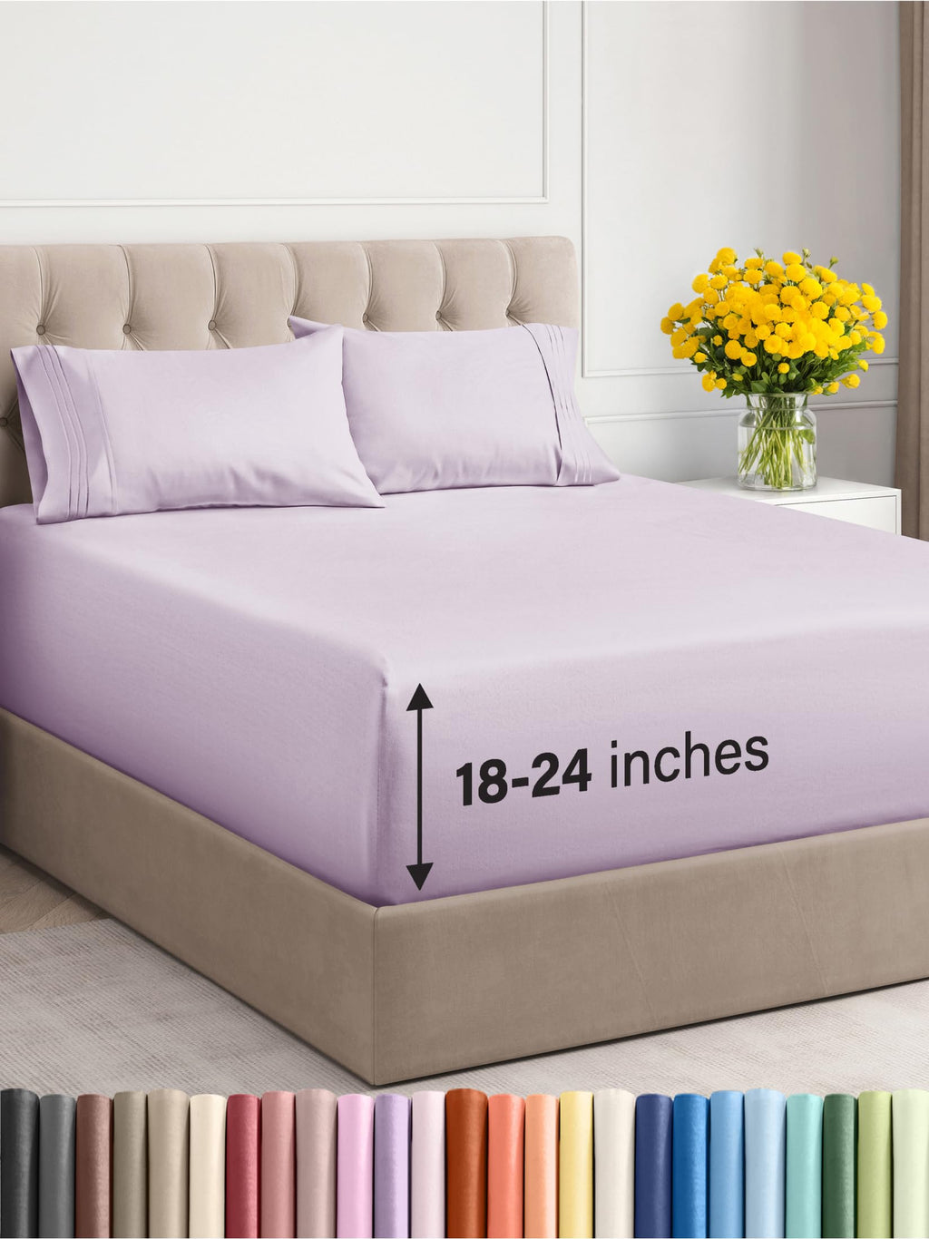 Extra Deep Pocket King Sheets - 4 Piece Breathable & Cooling Bed Sheets - Hotel Luxury Sheet Set - Soft, Wrinkle Free & Comfy - Easily Fits Extra Deep Mattresses - Deep Pocket Light Lavender Sheets