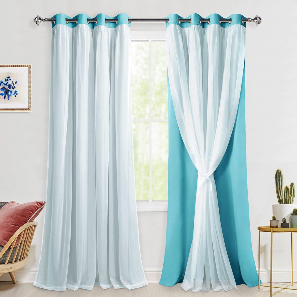 Hiasan Mix & Match Blackout Curtains with Sheer Overlay, Double Layer Sun Blocking Thermal Insulated Grommet Window Curtains for