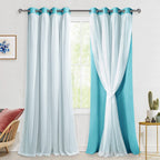 Hiasan Blackout Curtains with Sheer Overlay, Thermal Insulated Sun Blocking Grommet Window Curtains for Bedroom, Living Room, Ki