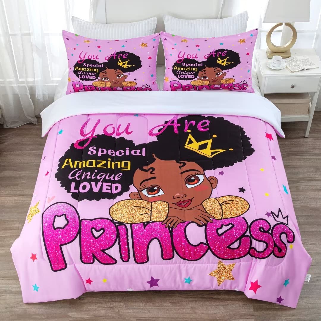 Grat Tioc Black Girl Comforter Sets Full,Black Girl Magic Bedding Set,African American Girl Comforter Set For Kids Toddler,Cute