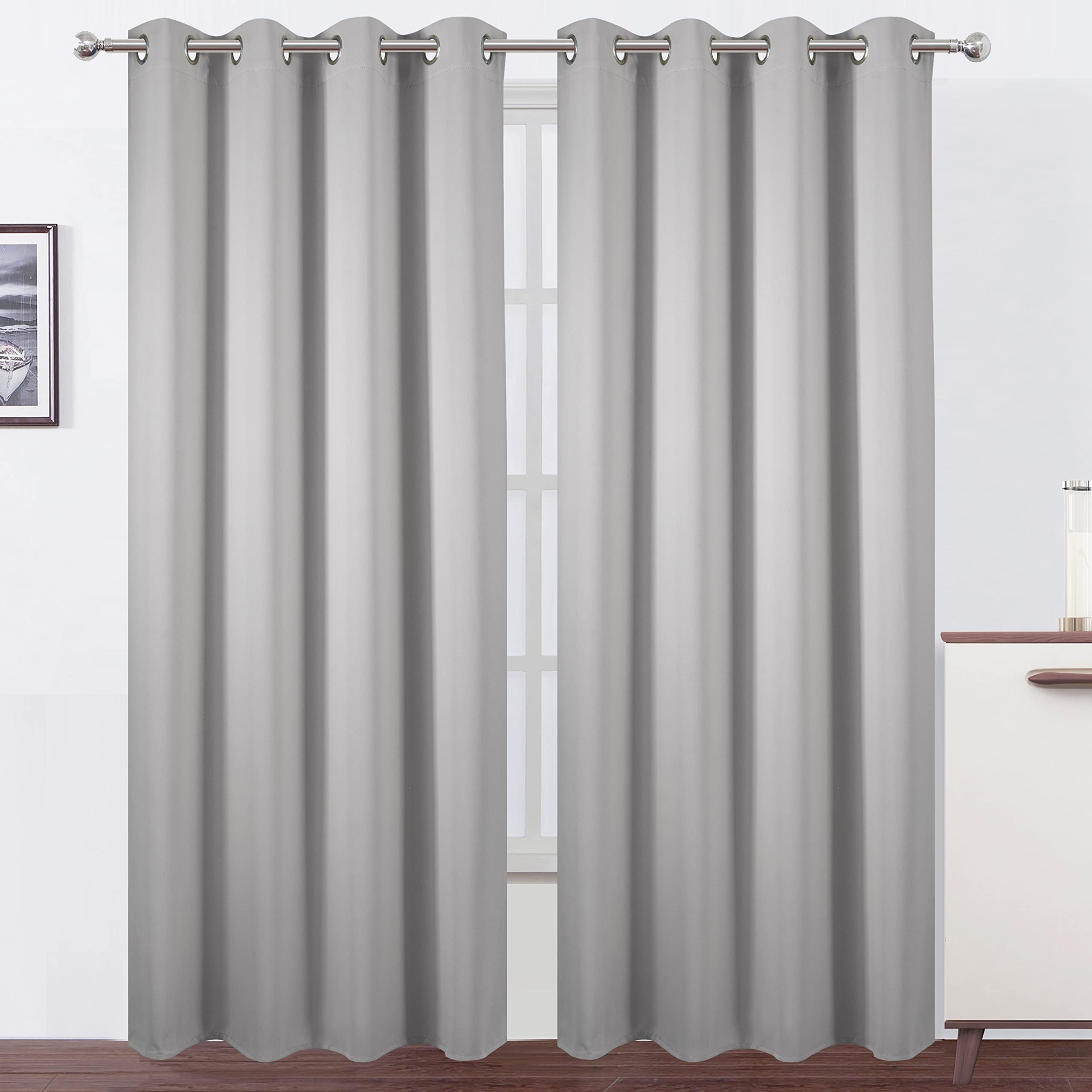 Lemomo Blackout Curtains 66 X 95 Inch/Light Grey Curtains Set Of 2 Panels/Thermal Insulated Room Darkening Bedroom Curtains
