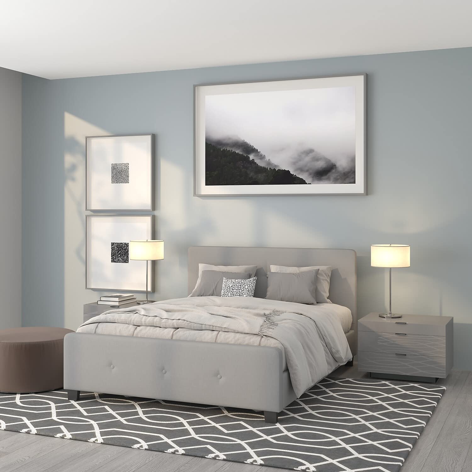 Flash Furniture Tribeca Queen Size Tufted Upholstered Platform Bed In Light Gray Fabric