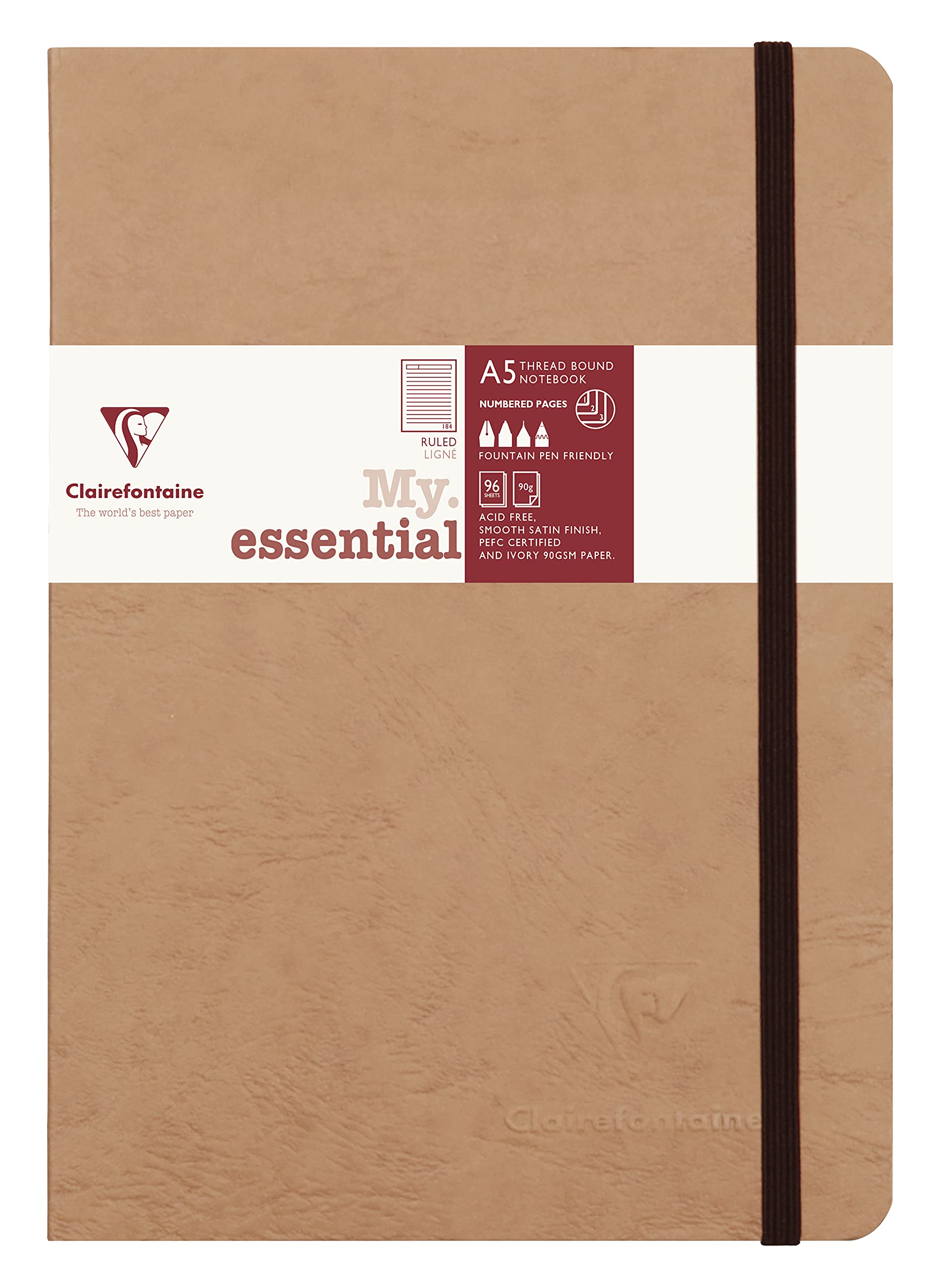 Clairefontaine 'Age Bag' Thread-Bound Notebook, A5, Lined, 192 Pages - Brown