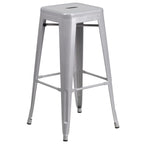 Flash Furniture Commercial Grade 30" Round Silver Metal Indoor-Outdoor Bar Table Set with 2 Square Seat Backless Stools