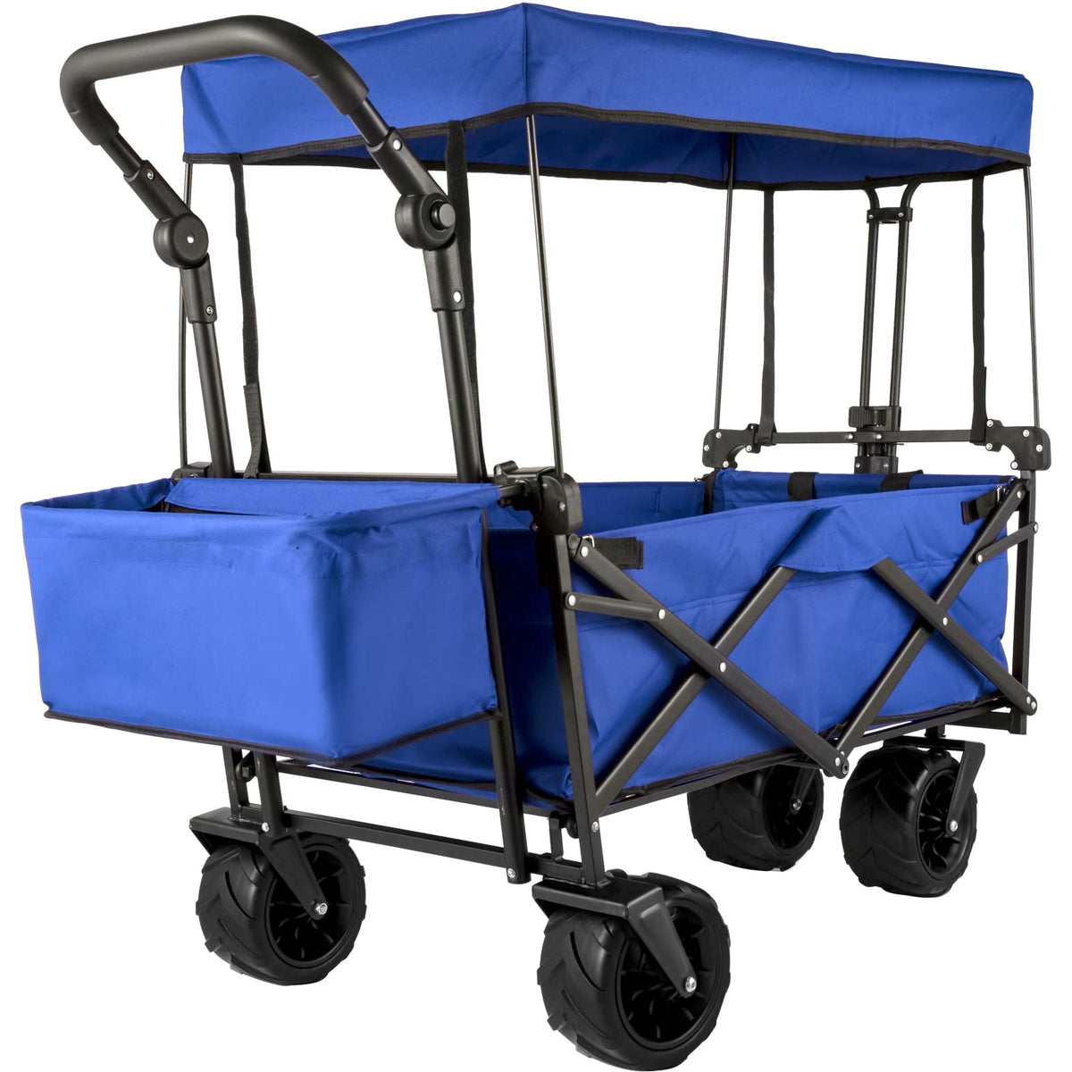 Vevor Collapsible Wagon With Canopy, 220Lbs Foldable Wagon, Beach Wagon Cart With Big Wheels And Canopy With Adjustable Push Pul