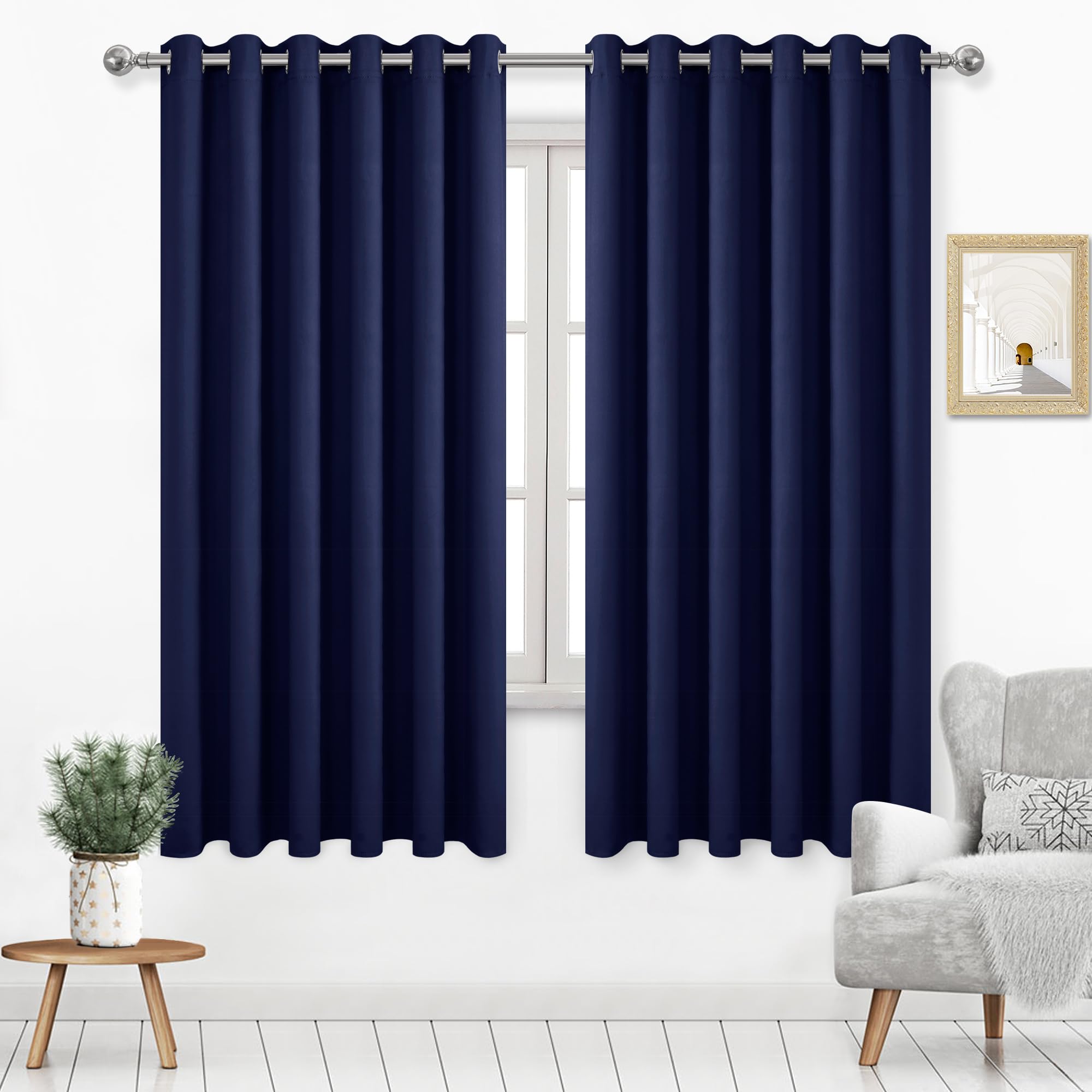 Dwcn Blackout Curtains 63 Inch Length, Room Drakening Curtains For Bedroom, Solid Grommet Living Room Curtain Extra Wide Drapes,