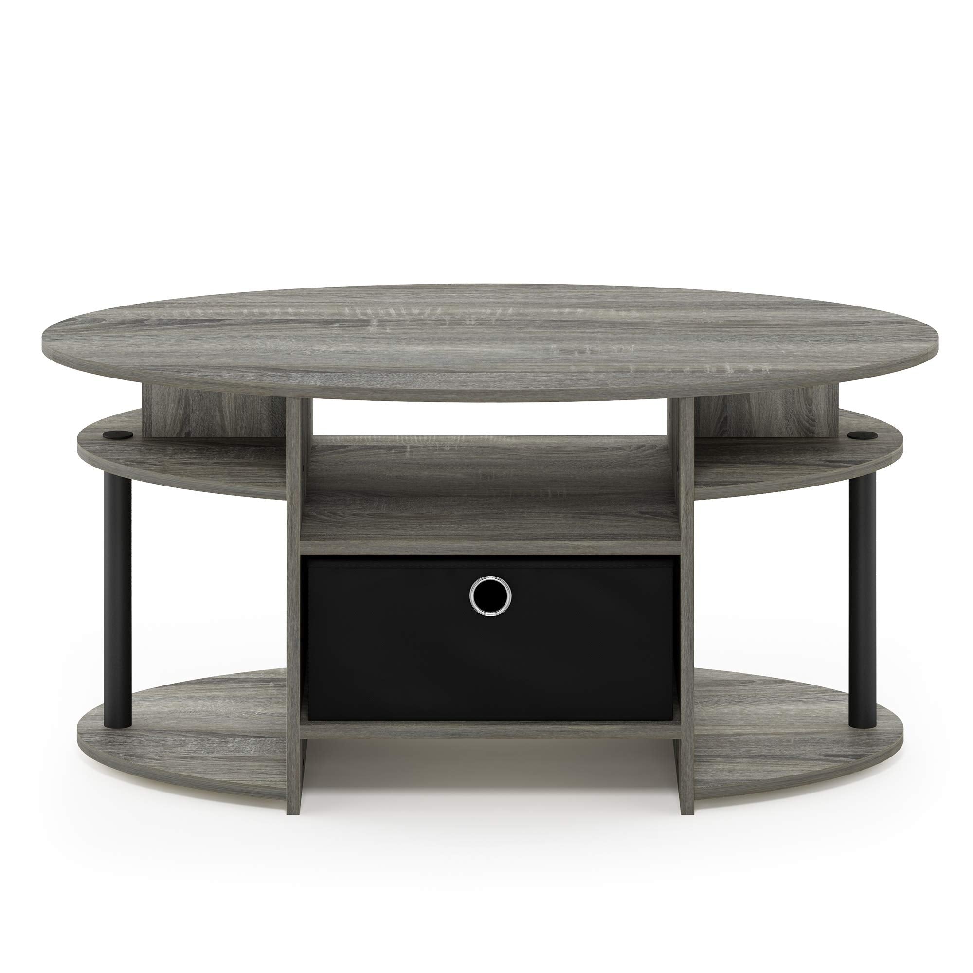 Furinno Jaya Oval Coffee Table, French Oak Grey/Black/Black