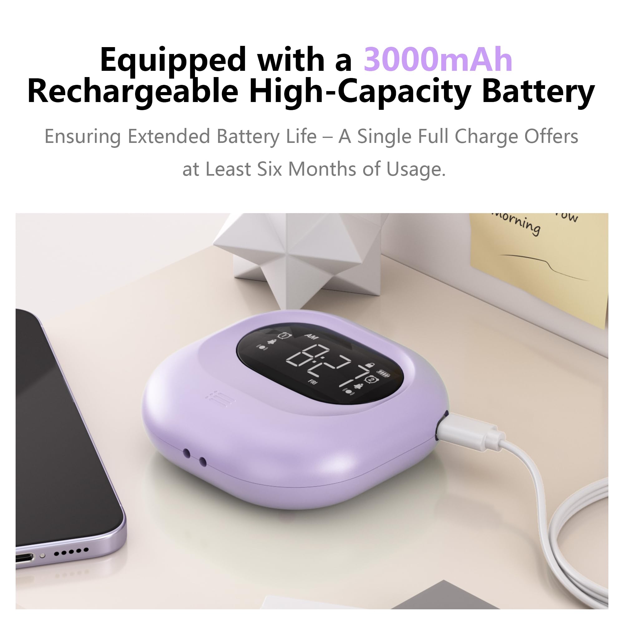 Mesqool Vibrating Alarm Clock For Heavy Sleepers, Rechargeable Battery Operated Bed Shaker Under Pillow, Cordless, Weekday/Weeke